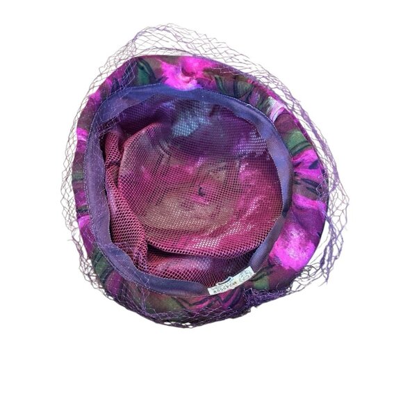 Vintage 1960\'s Union Made USA Velvet‎ Cocktail Pillbox Hat Veil Magenta Green Vintage 1960\ main image 2